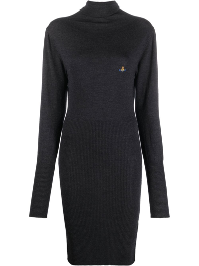 Shop Vivienne Westwood Bea Orb-embroidered Knitted Dress In Grey