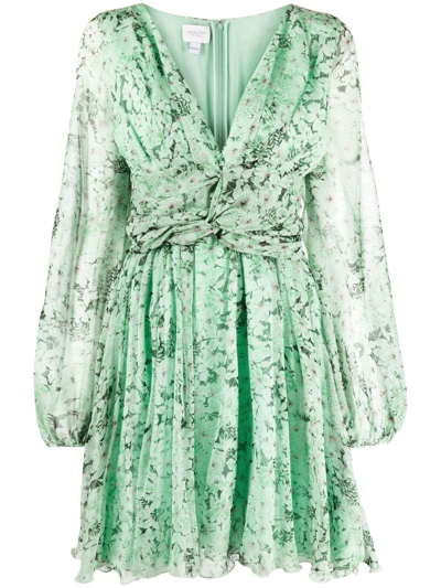 Shop Giambattista Valli Floral-print Ruched Silk Dress In Green