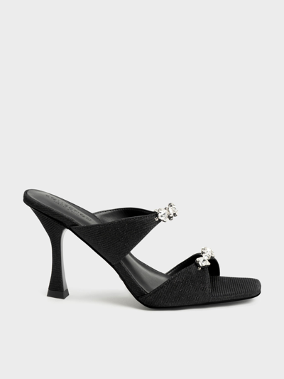 Shop Charles & Keith - Glittered Gem-encrusted Sandals In Black