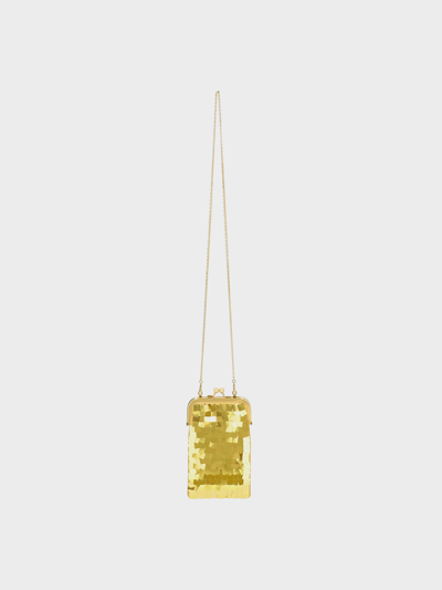 Shop Charles & Keith Disc-embellished Chain Handle Pouch In Gold