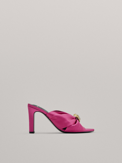 Shop Massimo Dutti High-heel Sandals With Embellished Knot In Fuchsia