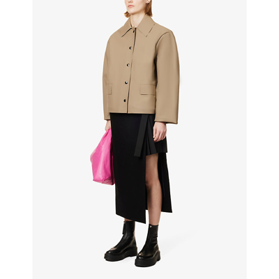 KASSL EDITIONS COLLARED FLAP-POCKET FAUX-LEATHER COAT 