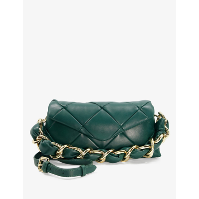 Shop Dune Equisite Quilted Leather Clutch In Dark Green-leather