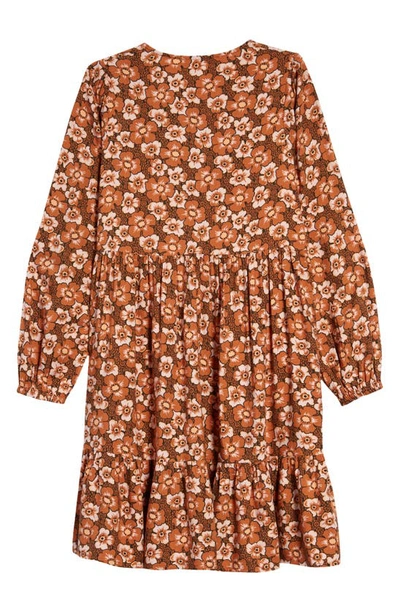 Shop Treasure & Bond Kids' Floral Tiered Dress In Brown Amber Retro Floral