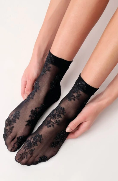 Shop Oroblu Shimmer Lace Sheer Socks In Black