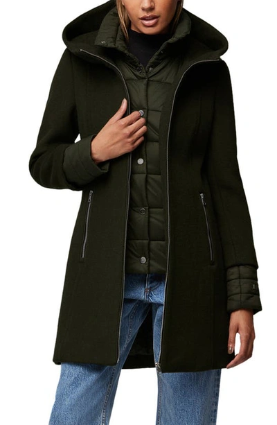 Shop Soia & Kyo Mixed Media Wool Blend Coat With Quilted Bib Insert In Cedar