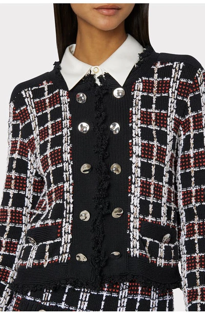Shop Milly Plaid Tweed Cardigan In Black Multi