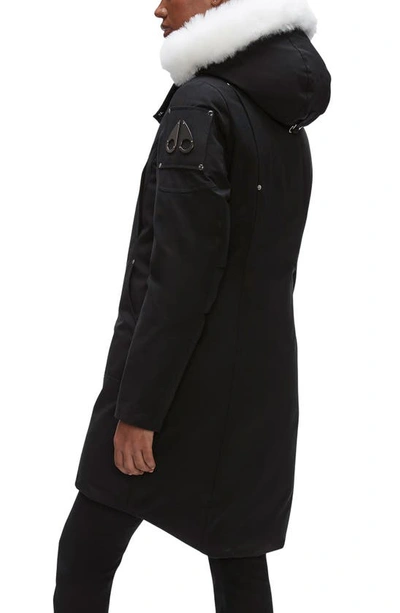 Shop Moose Knuckles Stirling Down Parka With Genuine Shearling Trim In Black/ Natural