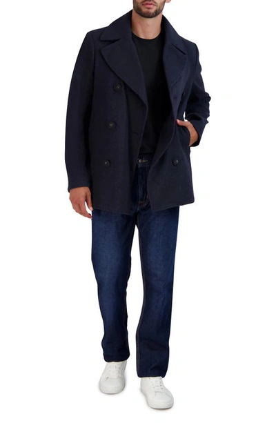 Shop Cole Haan Double Breasted Peacoat In Navy
