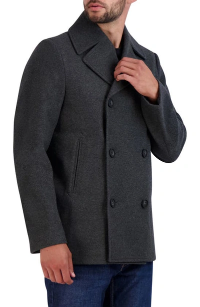 Shop Cole Haan Double Breasted Peacoat In Charcoal