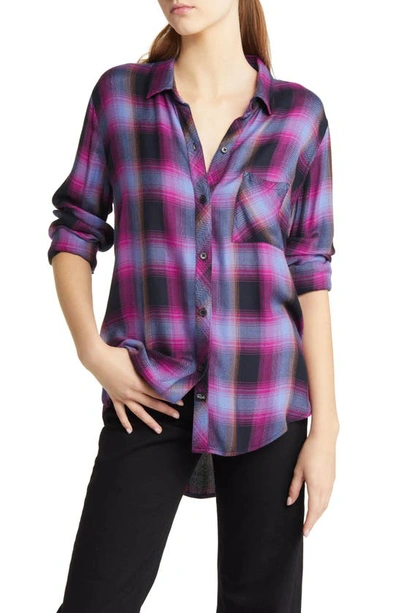 Shop Rails Hunter Plaid Button-up Shirt In Navy Magenta Sky