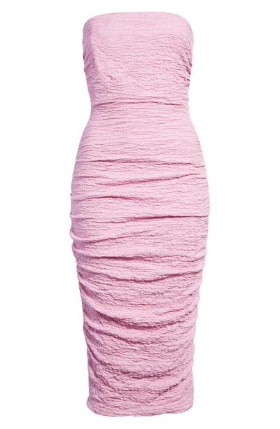 Shop House Of Cb Tana Ruched Corset Strapless Midi Dress In Pink