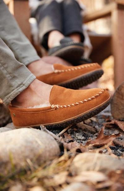 Minnetonka Tobie Water Resistant Genuine Shearling Moccasin Slipper In Brown