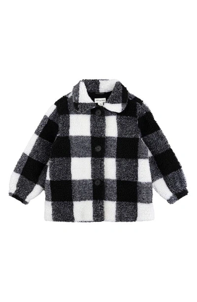 Shop Miles The Label Kids' Buffalo Check High Pile Fleece Button-up Jacket In Black