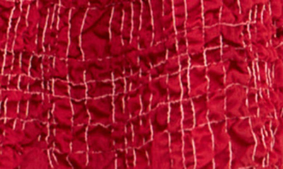 English Factory Gingham Crinkled Flounce A-line Dress In Burgundy