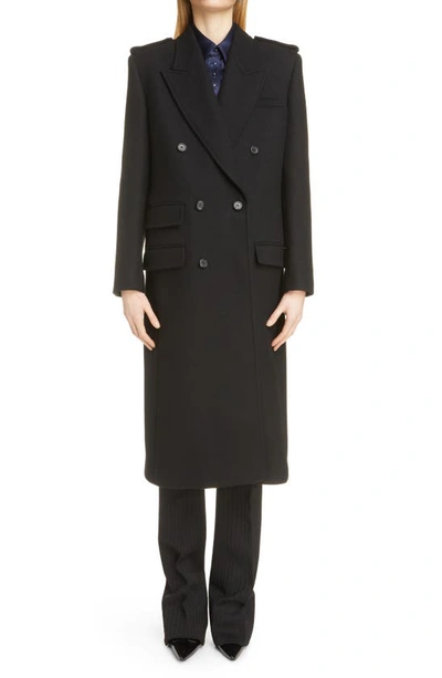 Shop Saint Laurent Double Breasted Wool Blend Coat In Noir