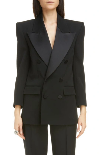 Shop Saint Laurent Double Breasted Wool Tuxedo Jacket In Black