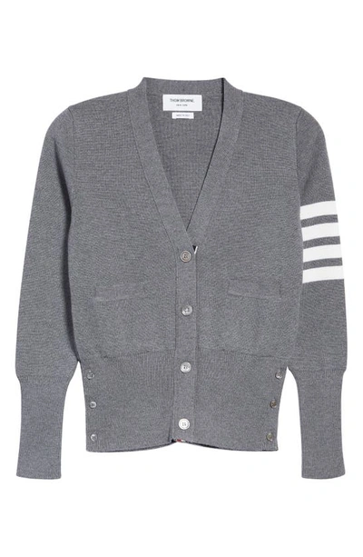 Shop Thom Browne 4-bar Merino Wool Cardigan In Medium Grey