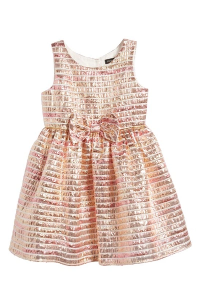 Shop Zunie Kids' Metallic Stripe Fit & Flare Dress In Rose Gold