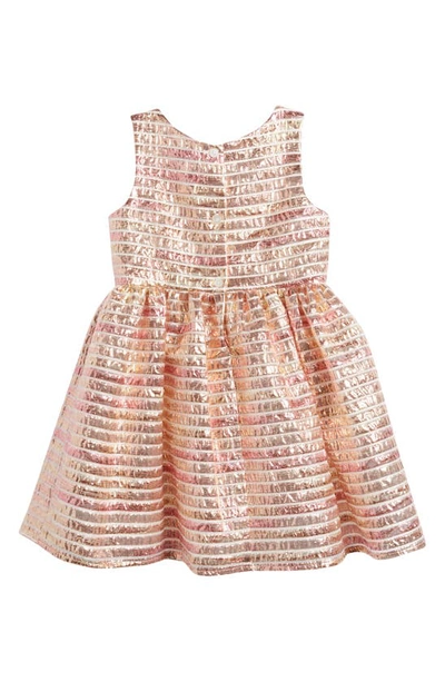 Shop Zunie Kids' Metallic Stripe Fit & Flare Dress In Rose Gold