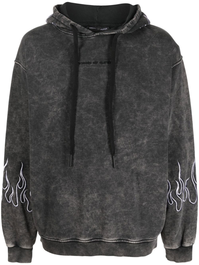 Shop Vision Of Super Hoodie With Embroidery White Flames In Grigio