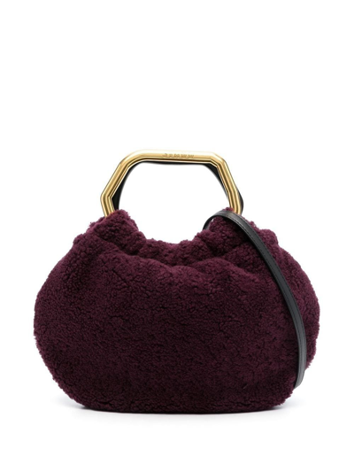 Shop Staud Lamb Fur Clutch-bag In Purple