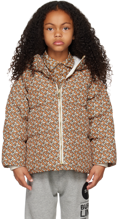 Shop Burberry Kids Orange Monogram Print Down Jacket In Bright Orange Ip Pat