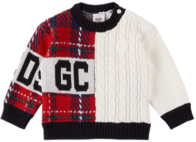 Shop Gcds Baby Red & Off-white Tartan Sweater In Red Tartan/cloud