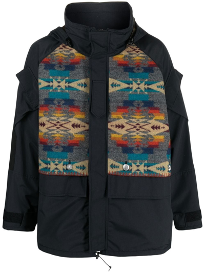 Shop Junya Watanabe Patterned Hooded Jacket In Black