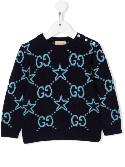 Shop Gucci Star-logo Knit Jumper In Blue