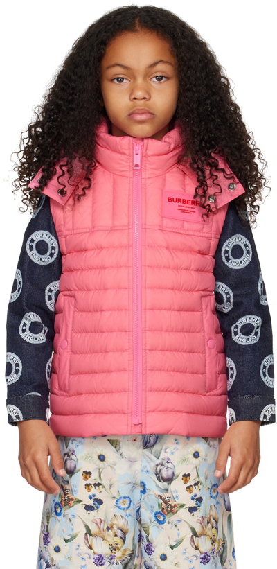 Shop Burberry Kids Pink Horseferry Down Vest In Bubblegum Pink