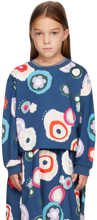 Shop Marni Kids Navy Floral Sweatshirt In 0m819