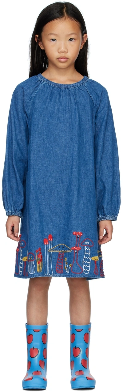 Shop Stella Mccartney Kids Blue Embroidered Denim Dress In 620 Blue