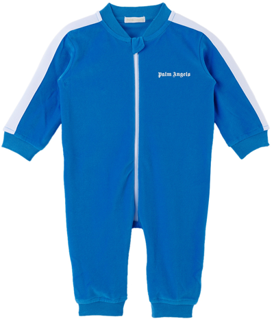 Shop Palm Angels Baby Blue Stripe Trim Jumpsuit In Light Blue White