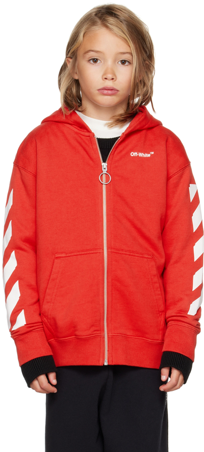 Shop Off-white Kids Red Rubber Arrow Hoodie In Red White