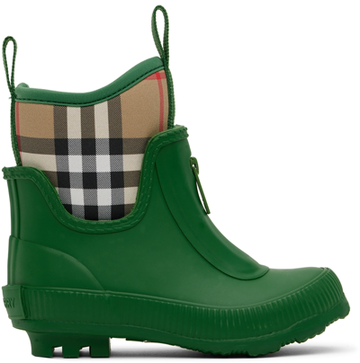 Shop Burberry Kids Green Vintage Check Boots In Ivy Green