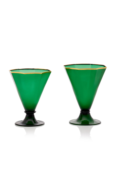 Shop Moda Domus Ferrari Water & Wine Glass Set In Green
