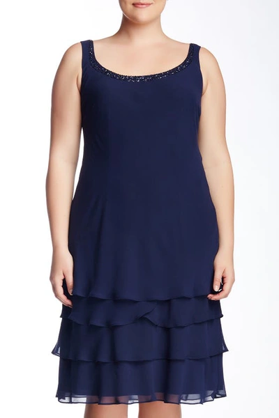 Shop Slny Embellished Tiered Dress With Jacket In Navy