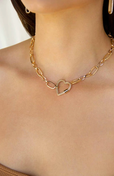 Shop Ettika Crystal Pavé Heart Clasp Necklace In Gold