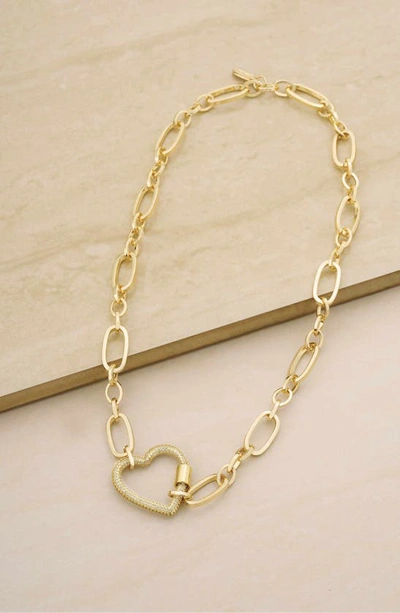 Shop Ettika Crystal Pavé Heart Clasp Necklace In Gold