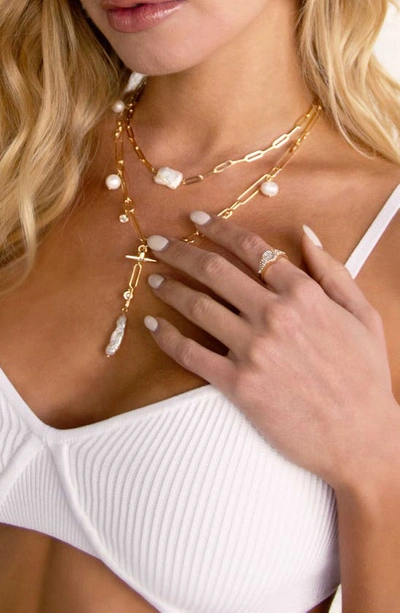 Ettika Set Of 2 Pearl & Crystal Necklaces In Gold