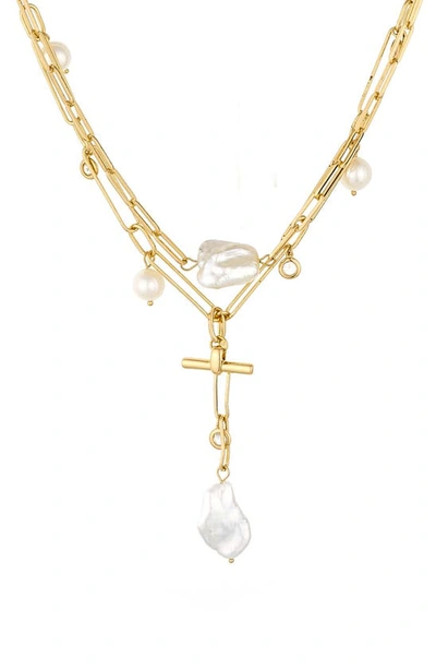 Ettika Set Of 2 Pearl & Crystal Necklaces In Gold