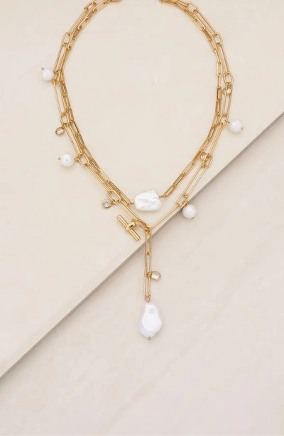 Ettika Set Of 2 Pearl & Crystal Necklaces In Gold