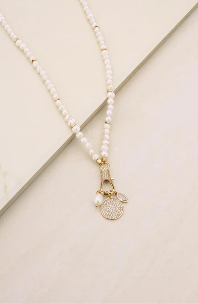 Shop Ettika Crystal Charms Imitation Pearl Necklace In Gold