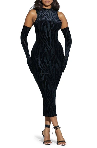 Naked Wardrobe Tiger Print Midi Body-con Dress In Black Tiger Print