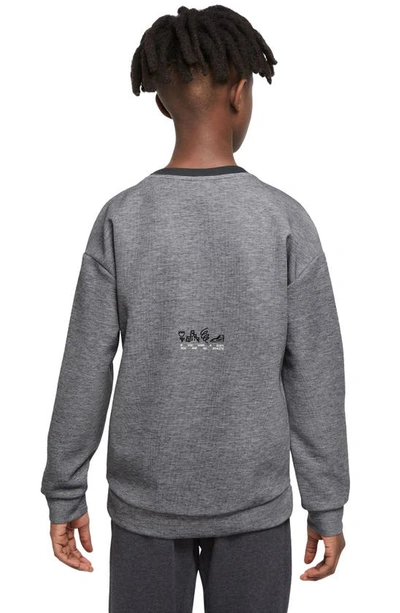Shop Nike Kids' Dri-fit Crewneck Sweatshirt In Black Heather/ Black