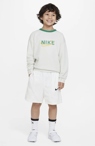 Shop Nike Kids' Dri-fit Crewneck Sweatshirt In Bone/ Malachite/ Yellow