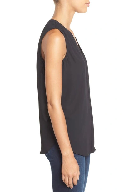 Shop Nydj Print Pleat Back Sleeveless Split Neck Blouse In Black