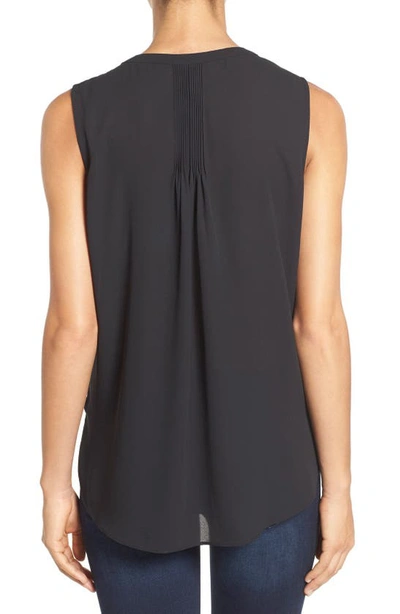 Shop Nydj Print Pleat Back Sleeveless Split Neck Blouse In Black