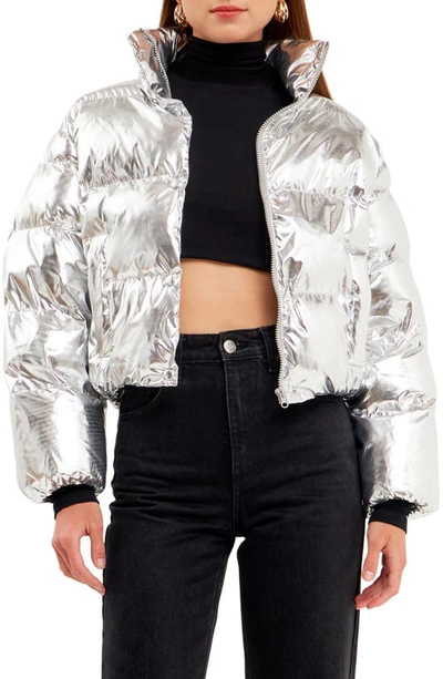 Grey Lab Crop Puffer Jacket In Metallic